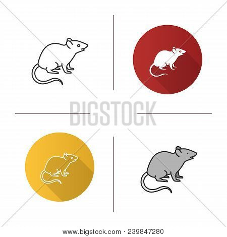 Mouse Icon. Flat Design, Linear And Color Styles. Rat. Isolated Vector Illustrations