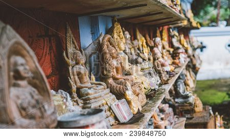 Thai Statues In The Temple Close-up. Buddha Murtis In Details In Details