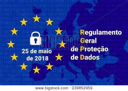 Rgpd Portuguese Text, English Translation - Gdpr - General Data Protection Regulation. Vector Illust