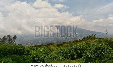 Panorama View Of Mount Marapi In Bukit Tinggi, West Sumatra