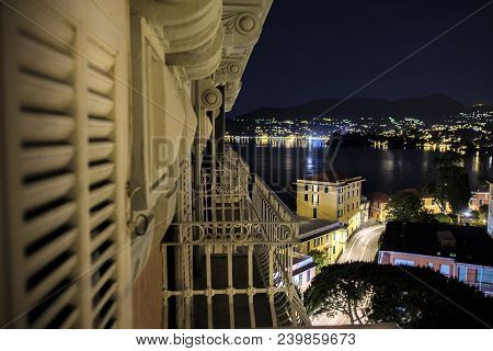 Italian Riviera Night Scene From Panoramic Terrace View - Genova - Liguria - Italy .