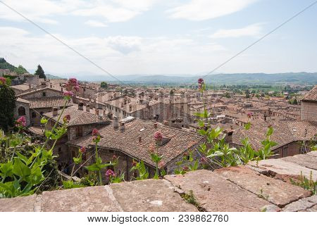 View From Ducal Palace Called Town Hall Of Medieval City Of Gubbio And Hills Around