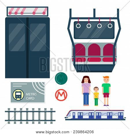 Metro Station Vector Illustration. Transportation Modern Railroad Trip Transit Tunnel Vehicle Servic