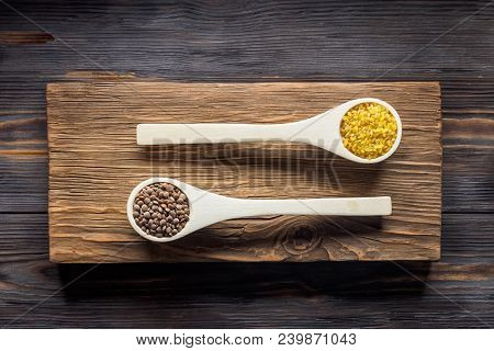 Traditional Organic Vegan Ingredient Super Food In Middle East And Asian Cooking Cereals Red Lentil 