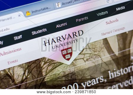 Ryazan, Russia - May 08, 2018: Harvard Website On The Display Of Pc, Url - Harvard