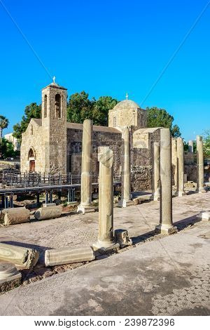 Ruins And Columns Of Early Byzantine Chrysopolitissa Church In Kato Paphos, Cyprus. Agia Kyriaki Chr