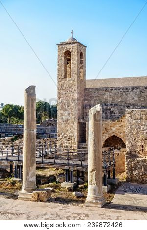 Ruins And Columns Of Early Byzantine Chrysopolitissa Church In Kato Paphos, Cyprus. Agia Kyriaki Chr