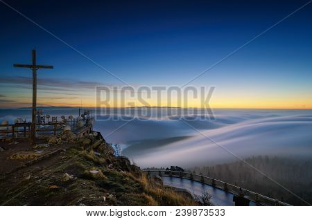 Amazing View From Jested Mountain Peak During Cold Winter Day. Liberec, Czech Republic.