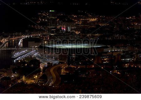 Bilbao Night View From Covetas Mount Pais Basque Spain Kobetas