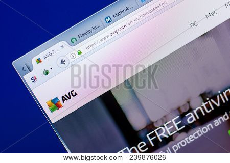 Ryazan, Russia - May 08, 2018: Avg Website On The Display Of Pc, Url - Avg.com