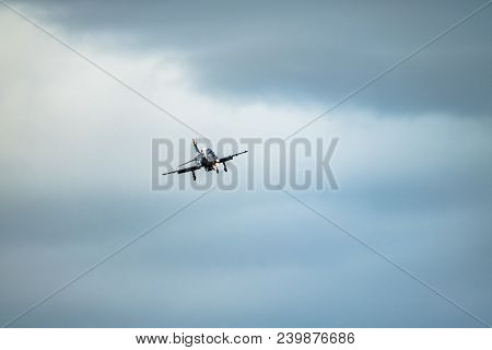Anglesey , Wales - April 26 2018 : British Aerospace Hawk T.2 Landing At Anglesey Raf Valley Airport