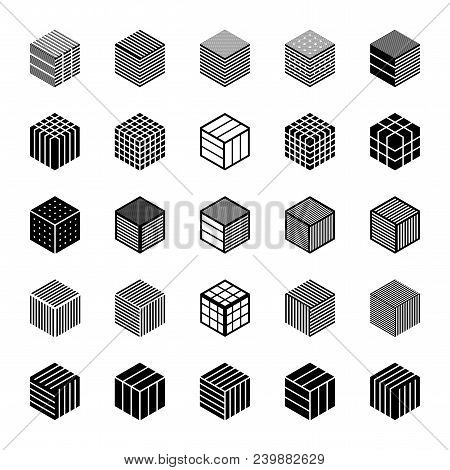 Design Elements Set. Cubic Shape Icons. Abstract Hexagons. Vector Art.