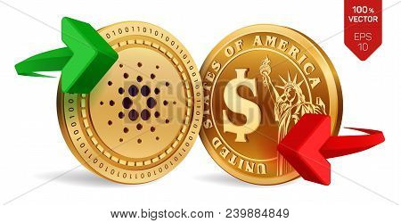 Cardano To Dollar Currency Exchange. Cardano. Dollar Coin. Cryptocurrency. Golden Coins With Cardano
