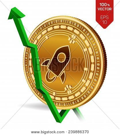 Stellar. Growth. Green Arrow Up. Stellar Index Rating Go Up On Exchange Market. Crypto Currency. 3d 