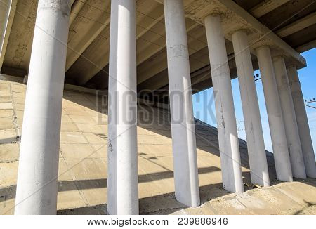 Supports Of The Road Bridge View From Below.