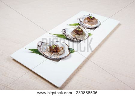 Oysters On The Half Shell Appetizer, Shellfish, Mollus