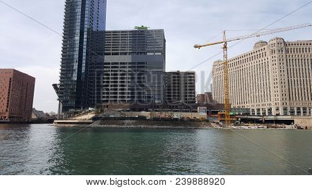 Wolf Point East Construction Site Along The Chicago River, Chicago, Il May 1, 2018