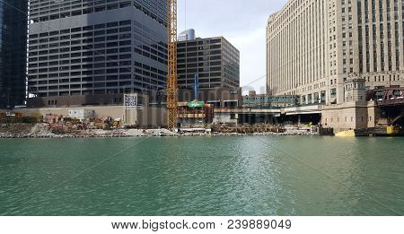 Wolf Point East Construction Site Along The Chicago River, Chicago, Il May 1, 2018