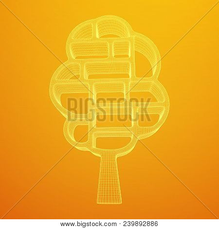 Tree Of Knowledge Bookshelf. Wireframe Low Poly Mesh Vector Illustration.