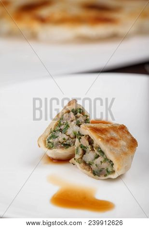 Gyoza Hot Food Vegetabl Asian Meal Closeup