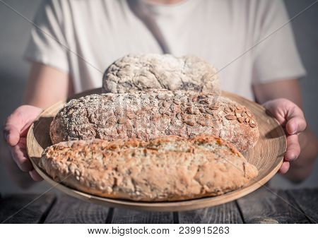 Tray With Bread In Hand