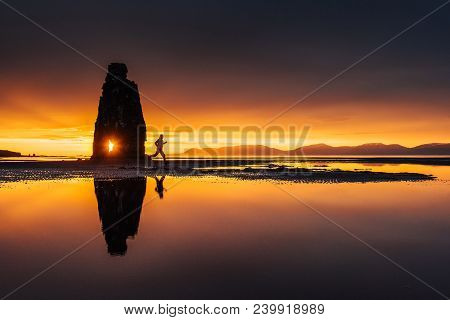 Hvitserkur 15 M Height. Is A Spectacular Rock In The Sea On The Northern Coast Of Iceland. On This P