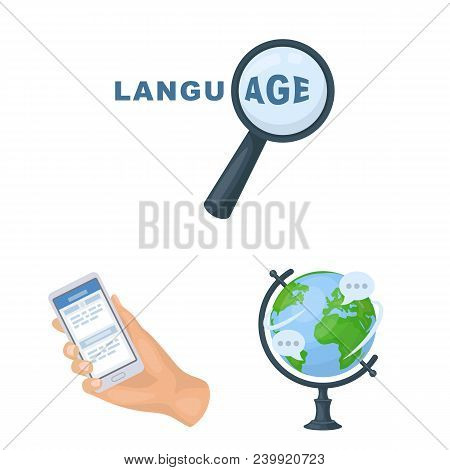 Translator And Linguist Cartoon Icons In Set Collection For Design. Interpreter Vector Symbol Stock 