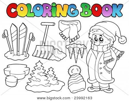 Colorear el tema de invierno libro 3 - ilustración vectorial.