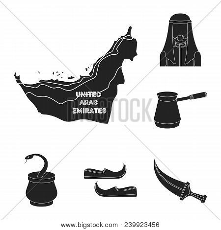 Country United Arab Emirates Black Icons In Set Collection For Design. Tourism And Attraction Vector