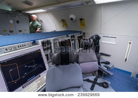 Berlin, Germany - April 25, 2018: Locations Of Operators Of Radio Intelligence Of Boeing E-3a Sentry