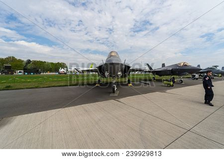 Berlin, Germany - April 25, 2018: Stealth Multirole Fighter Lockheed Martin F-35 Lightning Ii. Us Ai
