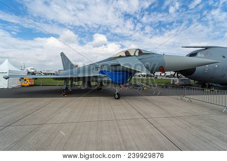 Berlin, Germany - April 25, 2018: Multirole Fighter Eurofighter Typhoon. German Air Force. Exhibitio