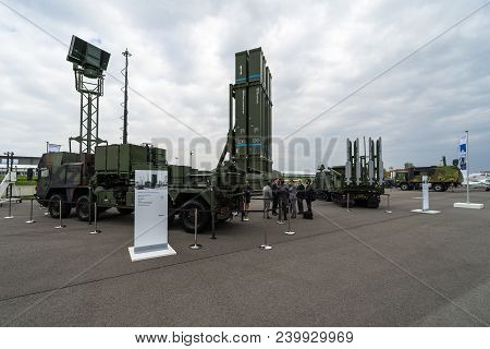 Berlin, Germany - April 25, 2018: Iris-t Sl Launching Station Of The Company Diehl Defense. Exhibiti