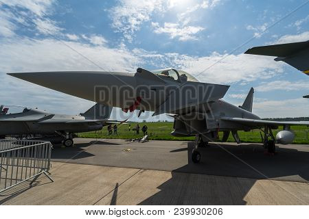 Berlin, Germany - April 25, 2018: Multirole Fighter Eurofighter Typhoon.  French Air Force. Exhibiti