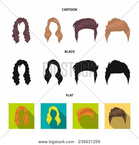 Mustache And Beard, Hairstyles Cartoon, Black, Flat Icons In Set Collection For Design. Stylish Hair