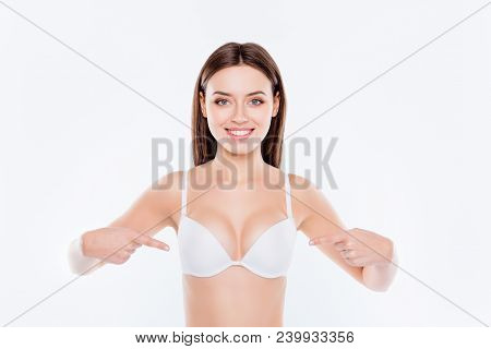 Portrait Of Beautiful Perfect Sexual Slim Lovely Cute Cheerful Girl With Good Proportions Demonstrat