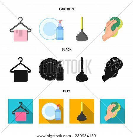 Cleaning And Maid Cartoon, Black, Flat Icons In Set Collection For Design. Equipment For Cleaning Ve