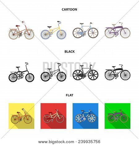 Children Bicycle And Other Kinds.different Bicycles Set Collection Icons In Cartoon, Black, Flat Sty