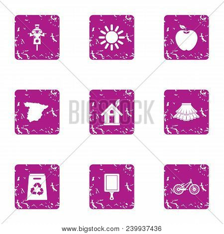 Eco Part Icons Set. Grunge Set Of 9 Eco Part Vector Icons For Web Isolated On White Background