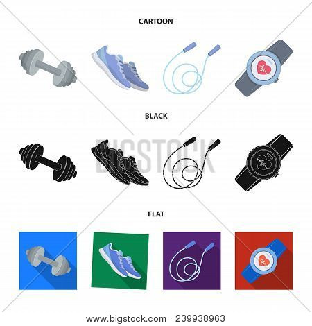 Dumbbell, Rope And Other Equipment For Training.gym And Workout Set Collection Icons In Cartoon, Bla