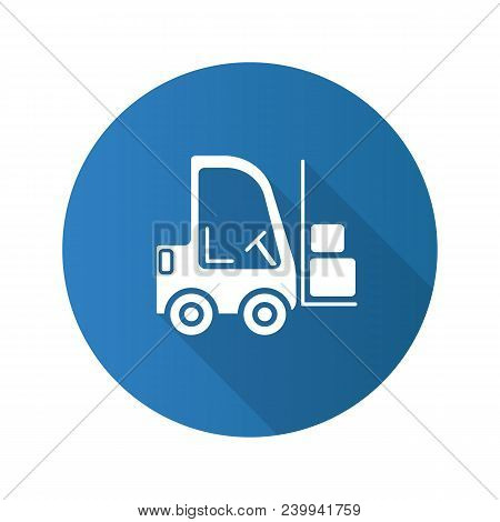 Forklift Flat Design Long Shadow Glyph Icon. Fork Hoist. Vector Silhouette Illustration