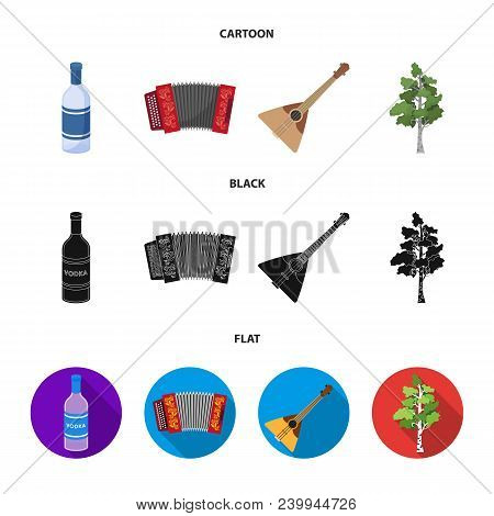 Russia, Country, Vodka, Accordion .russia Country Set Collection Icons In Cartoon, Black, Flat Style