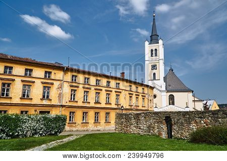 A Historic Church With A Bell Tower In The City Of Vidnava In The Czech Republic