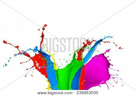 Colorful Paint Splash Isolated On White Background. Abstract Colored Splashing. Multicolor Paint Spl