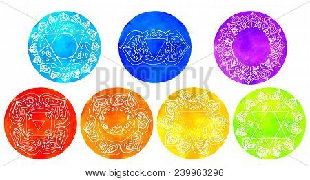 Set Of Watercolor Chakras Hand Drawing Clip Art