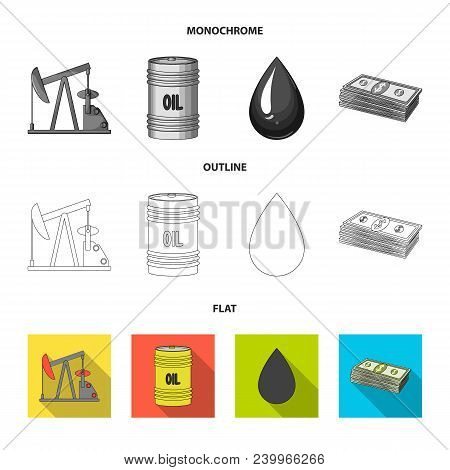 Railway Tank, Chemical Formula, Oil Price Chart, Pipeline Valve. Oil Set Collection Icons In Flat, O