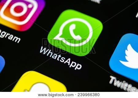 Sankt-petersburg, Russia, May 10, 2018: Whatsapp Messenger Application Icon On Apple Iphone X Smartp