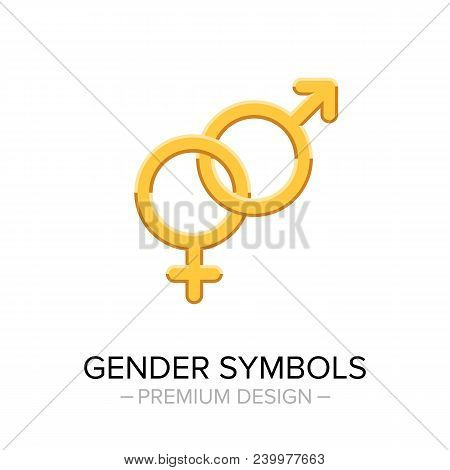 Gender Symbols Gold Icon. Masculine And Feminine Gender Symbols. 3d Vector Icon Isolated On White Ba