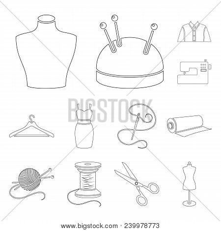 Atelier And Sewing Outline Icons In Set Collection For Design. Equipment And Tools For Sewing Vector