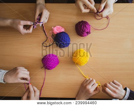 Student At School Knit Products Of Color Yarns